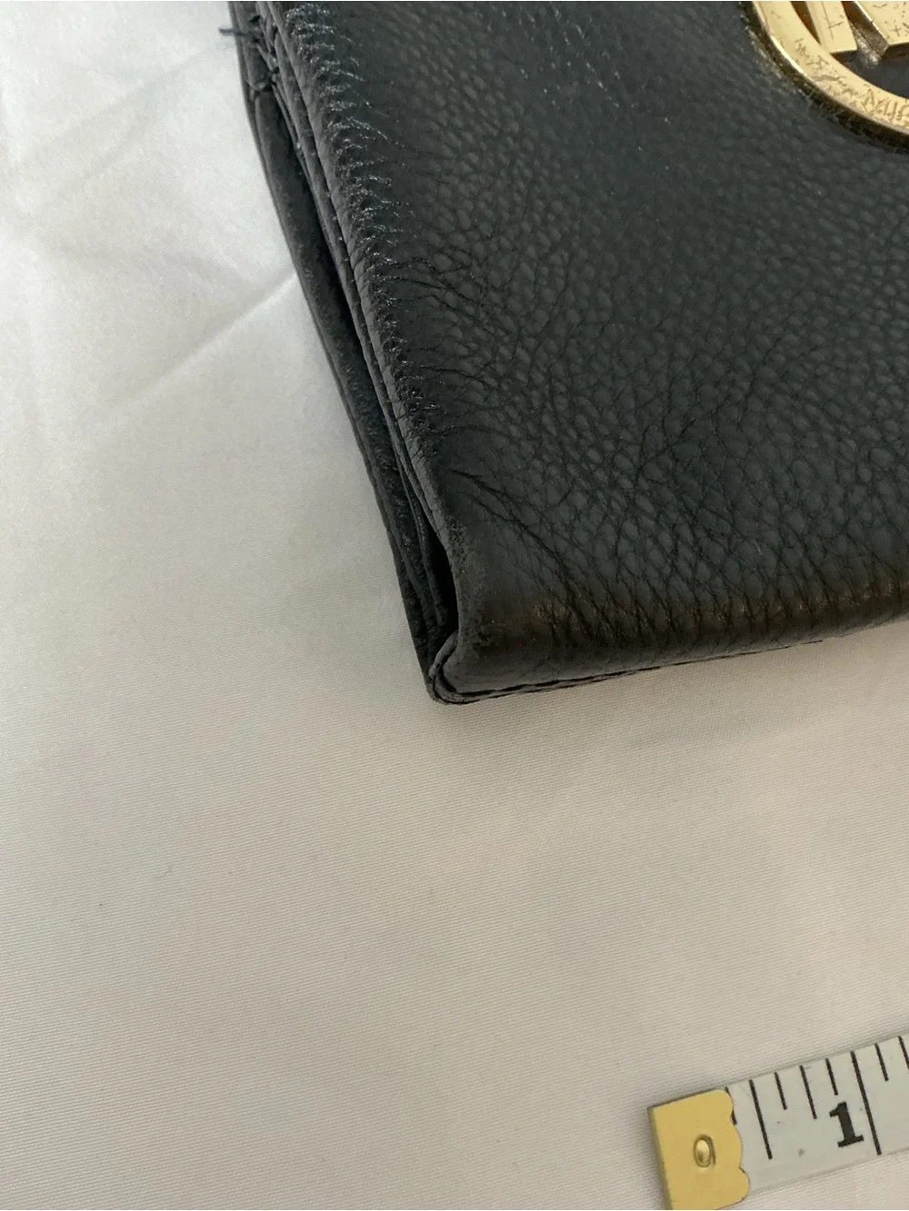 Michael Kors Black Leather Crossbody with Gold MK Medallion